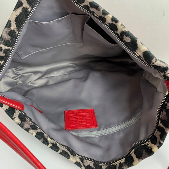 COACH Parker Ocelot Print Hobo F23266 Red Leather Trim Handbag + Strap NO TAG - Picture 13 of 16